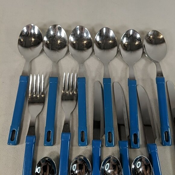Abert INOX Italy 18/CR 16 Set Cutlery Utensils Teaspoons Soup Knives Forks Blue - Picture 4 of 14